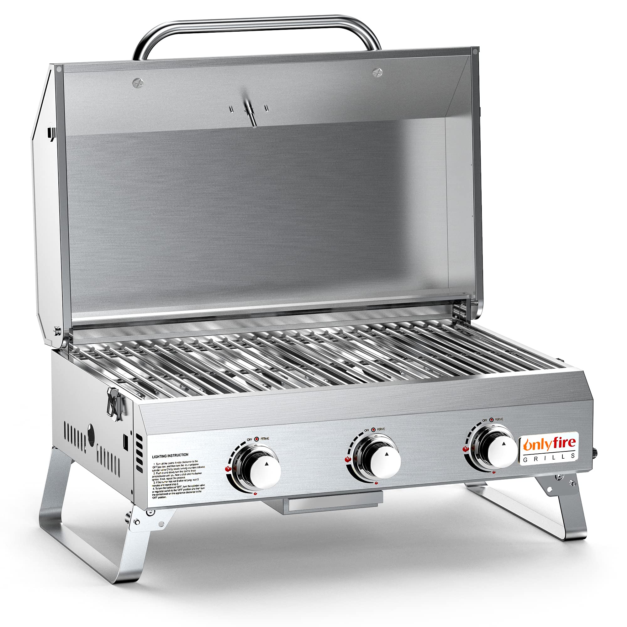 Onlyfire propane connection supports 1 lb and 20 lb cylinders for flexible fuel options.