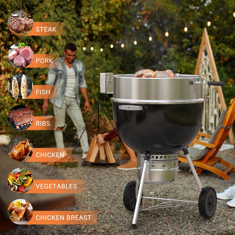 Onlyfire rotisserie handle for easy attachment and maneuvering.