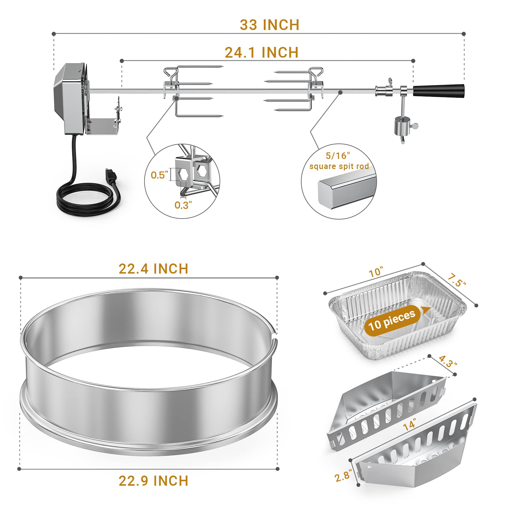 Onlyfire 110V motor enables smooth 360-degree rotation for even cooking