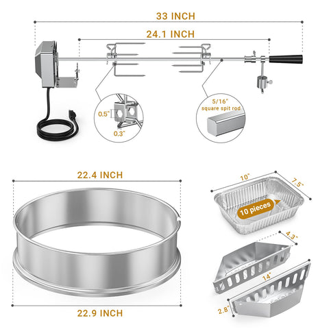 Onlyfire 110V motor enables smooth 360-degree rotation for even cooking