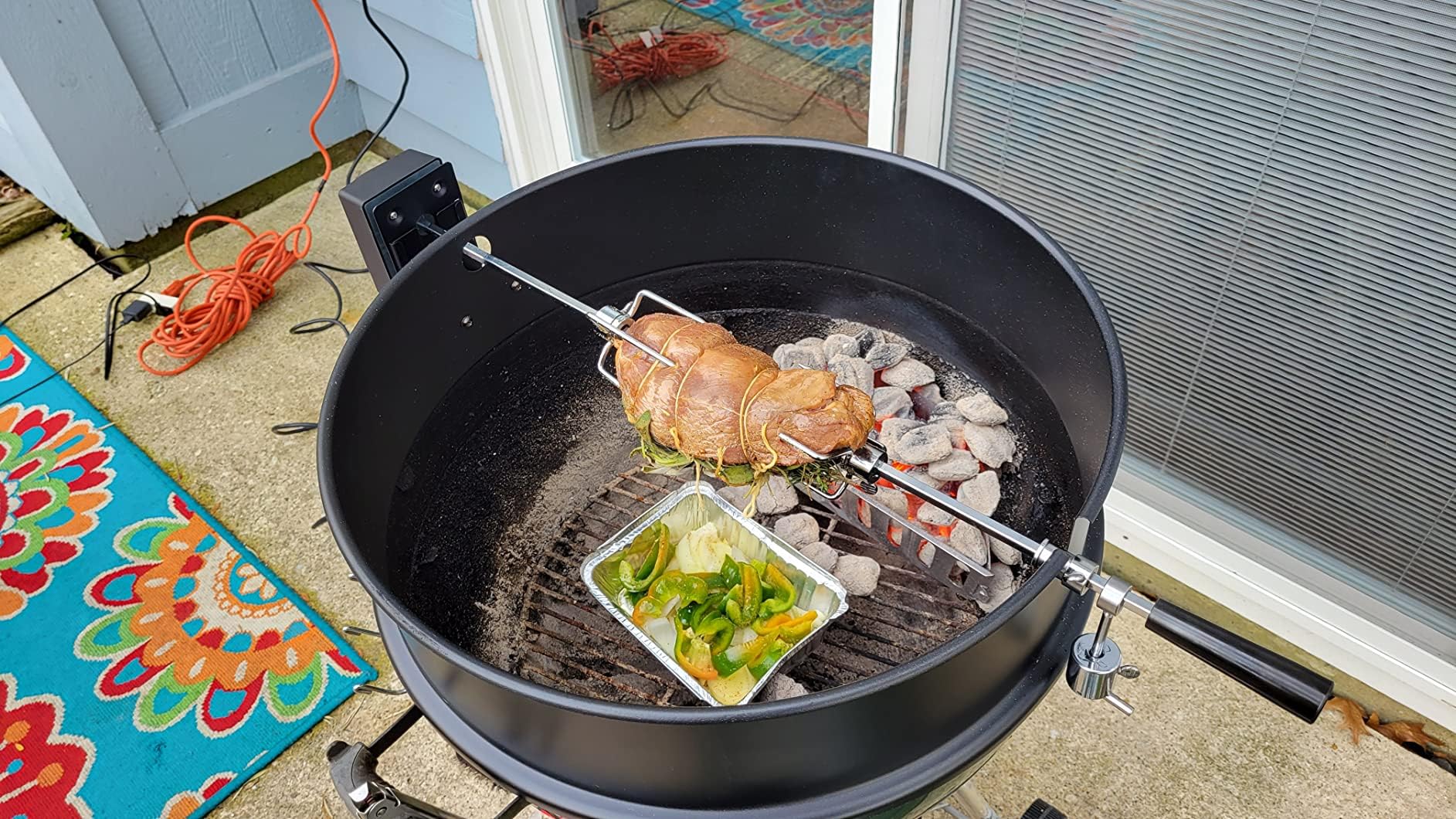 Onlyfire motor installed on grill demonstrates compatible replacement for multiple brands.