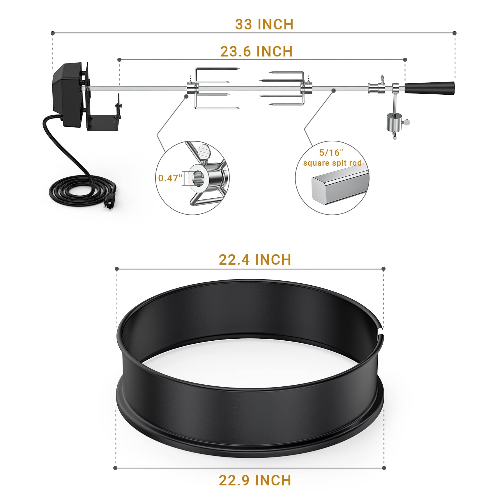 OnlyFire rotisserie motor and counter balance ensure smooth, consistent turning during cooking.