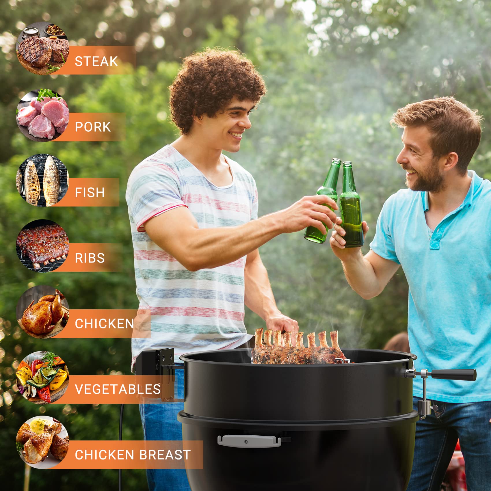 OnlyFire rotisserie ring enables turkey roasting on a kettle grill for festive meals.