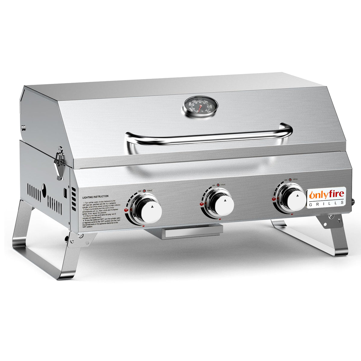 Onlyfire GS307 table top grill with three burners for versatile outdoor cooking.
