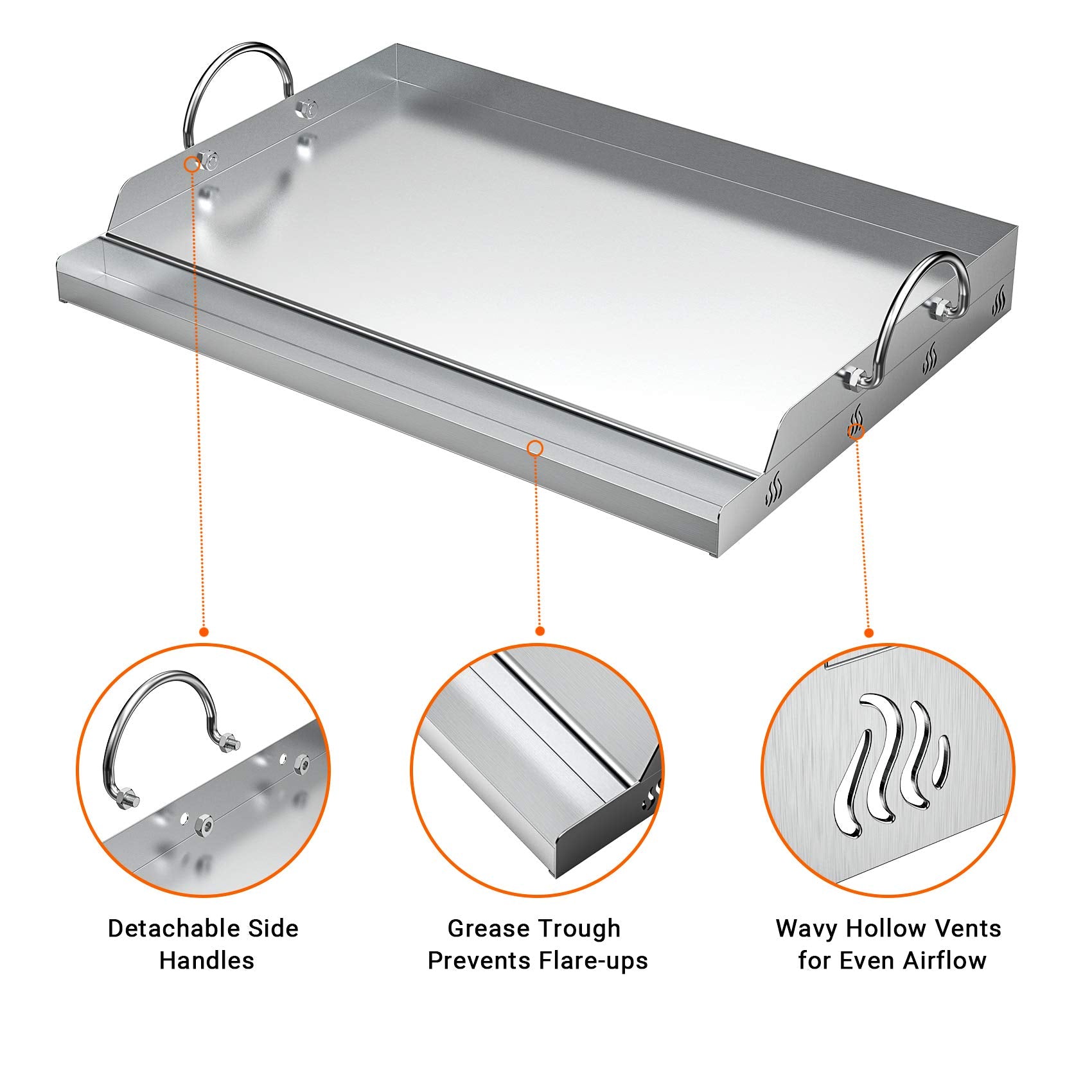 OnlyFire griddle grease groove for cleaner drippings management