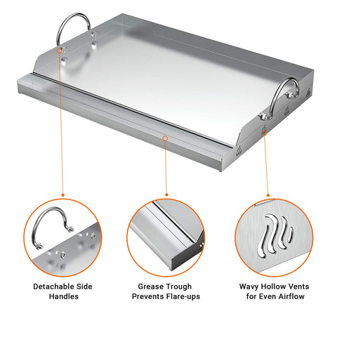 OnlyFire griddle grease groove for cleaner drippings management