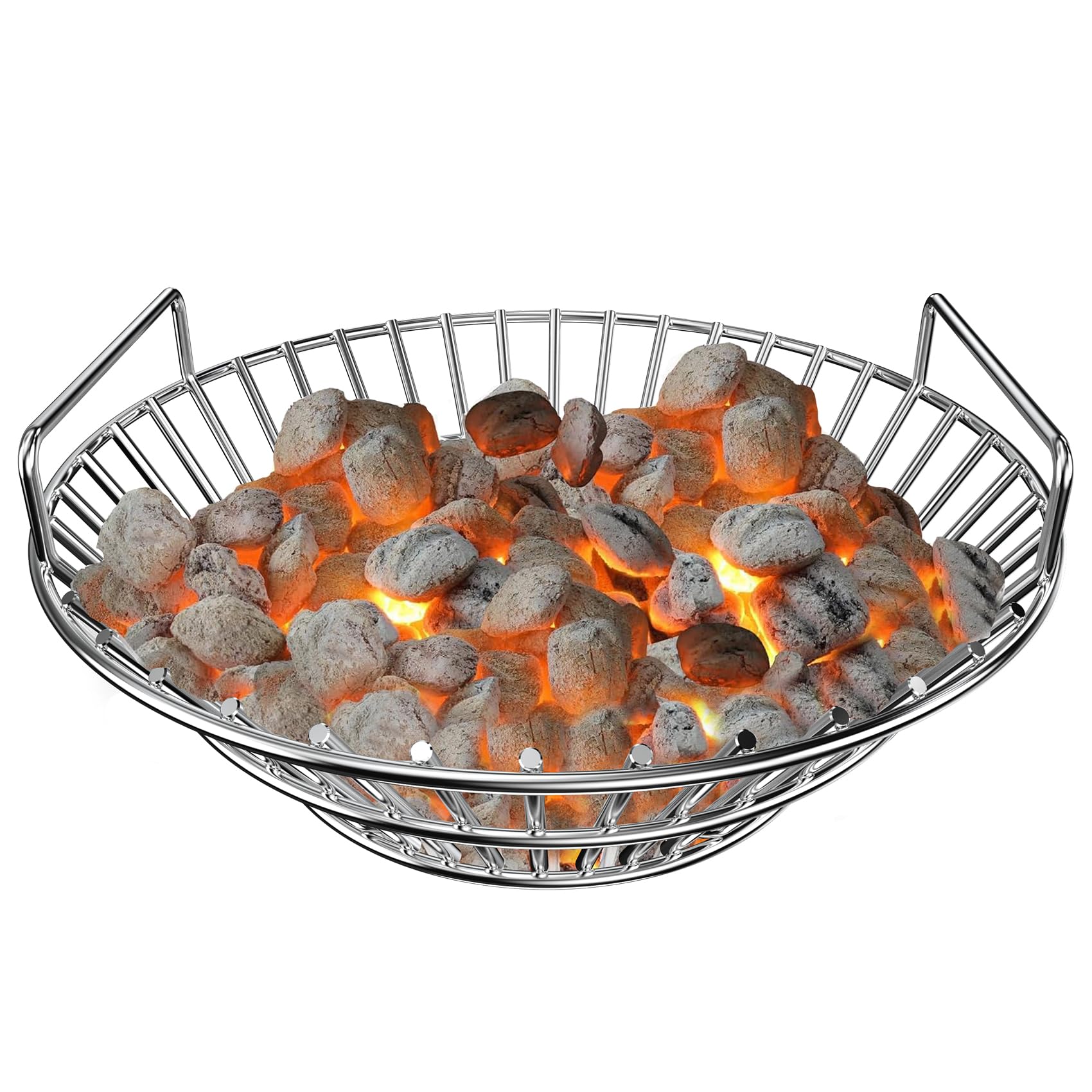 Onlyfire upgraded ash basket front view shows sturdy stainless steel construction for durable, efficient burns.