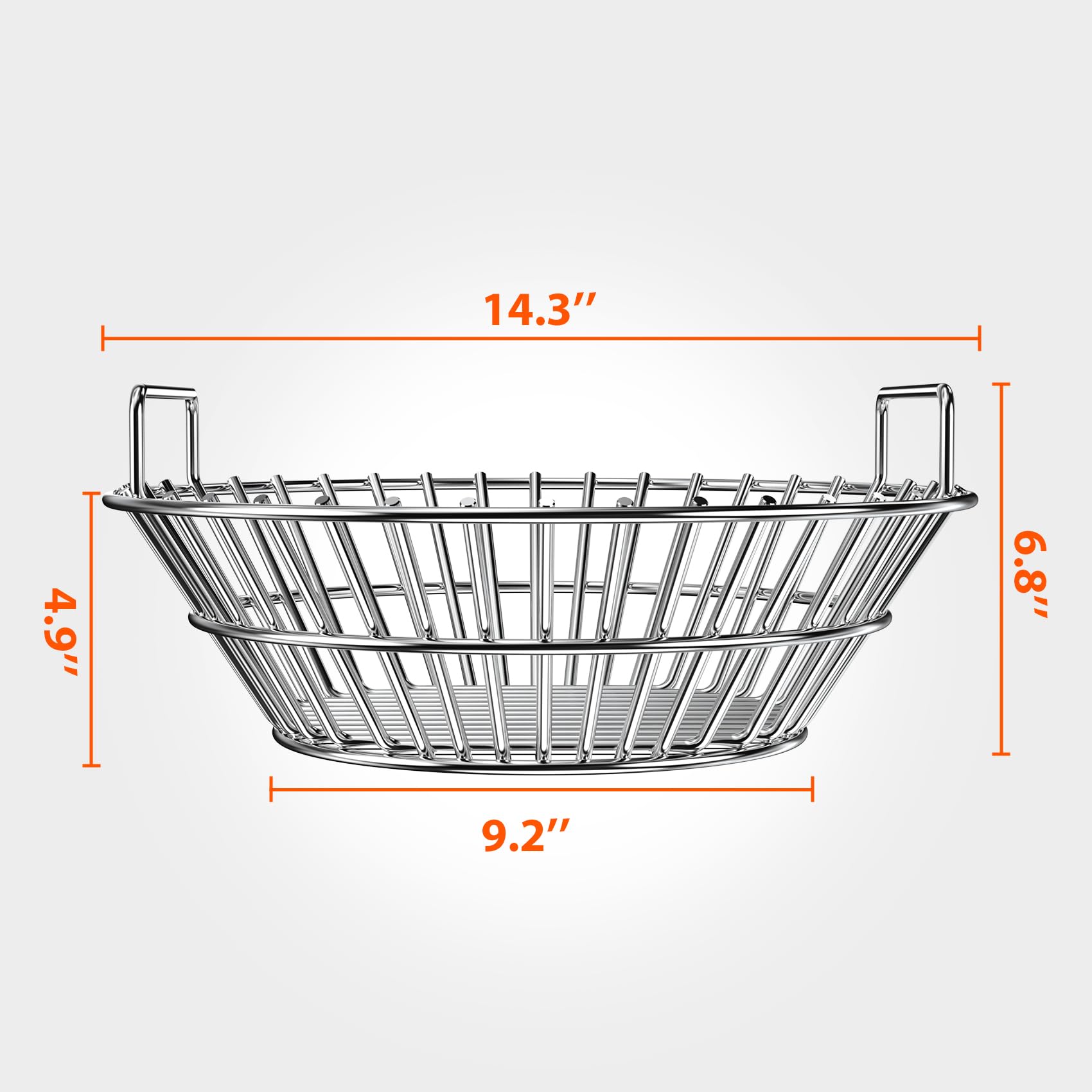 Onlyfire upgraded ash basket side view highlights precise fit for large kamado grills and easy cleanup.