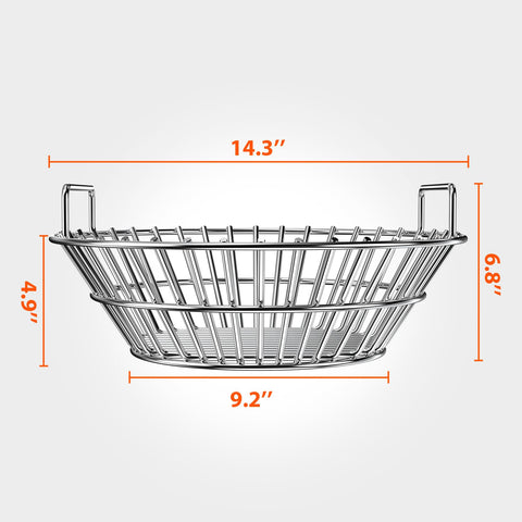 Onlyfire upgraded ash basket side view highlights precise fit for large kamado grills and easy cleanup.
