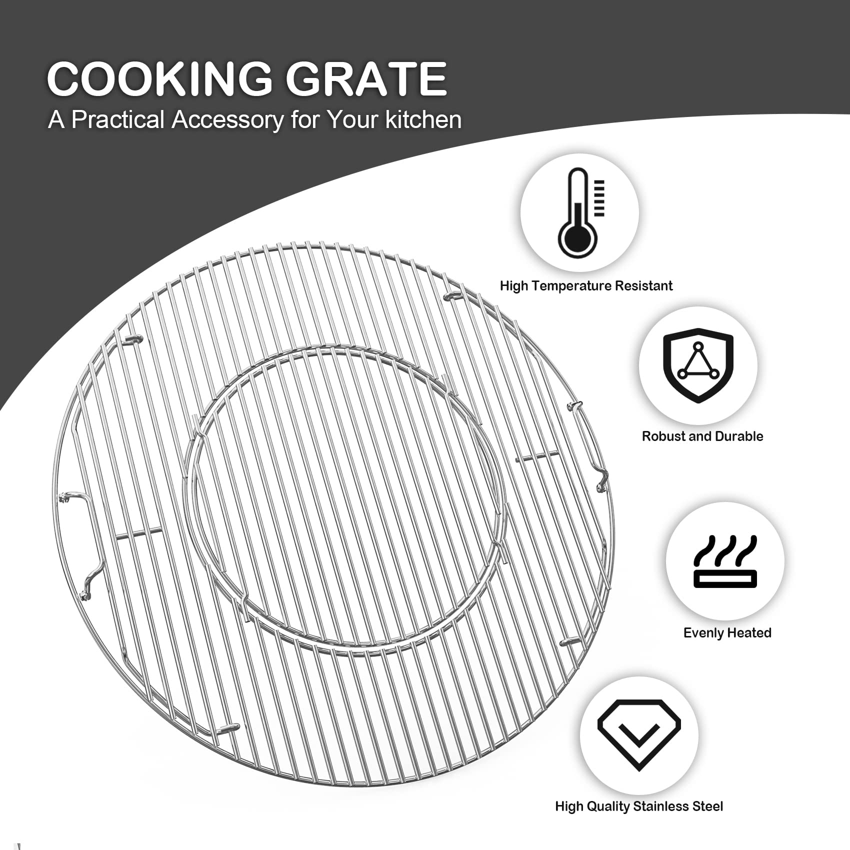 Onlyfire Weber 22.5-inch compatible grate installed on a kettle grill.