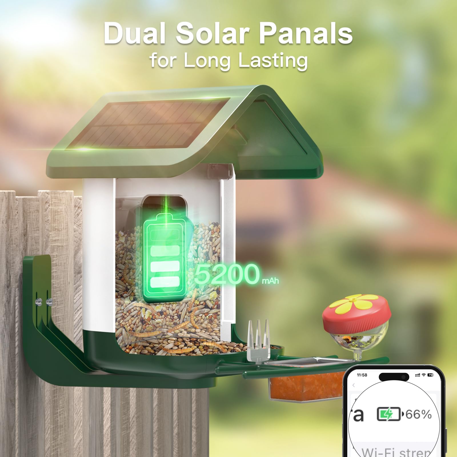 Onlyfly solar powered camera feeder installed outdoors without extra power cords