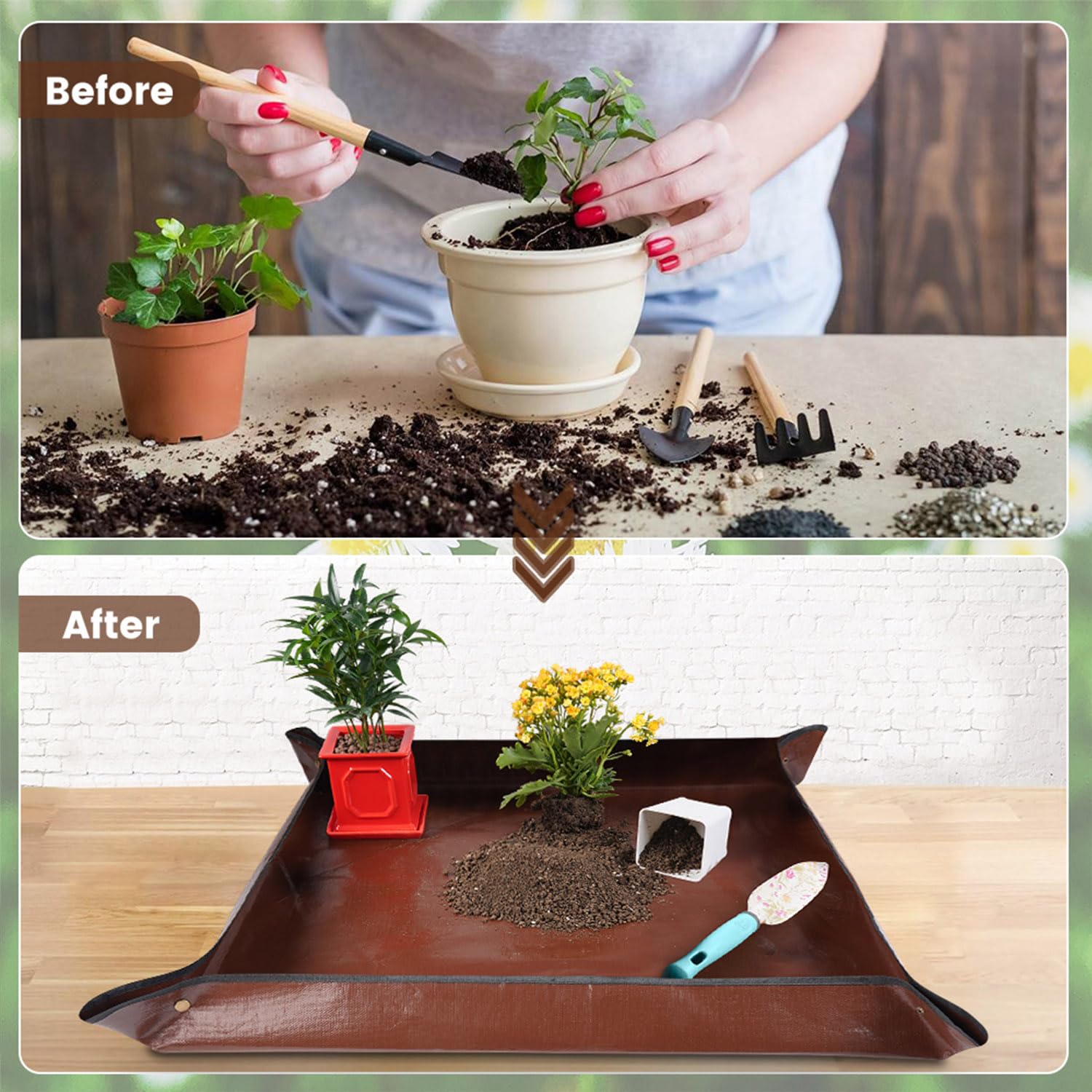 Onlysuki potting mat assembled at corners to prevent spills during use