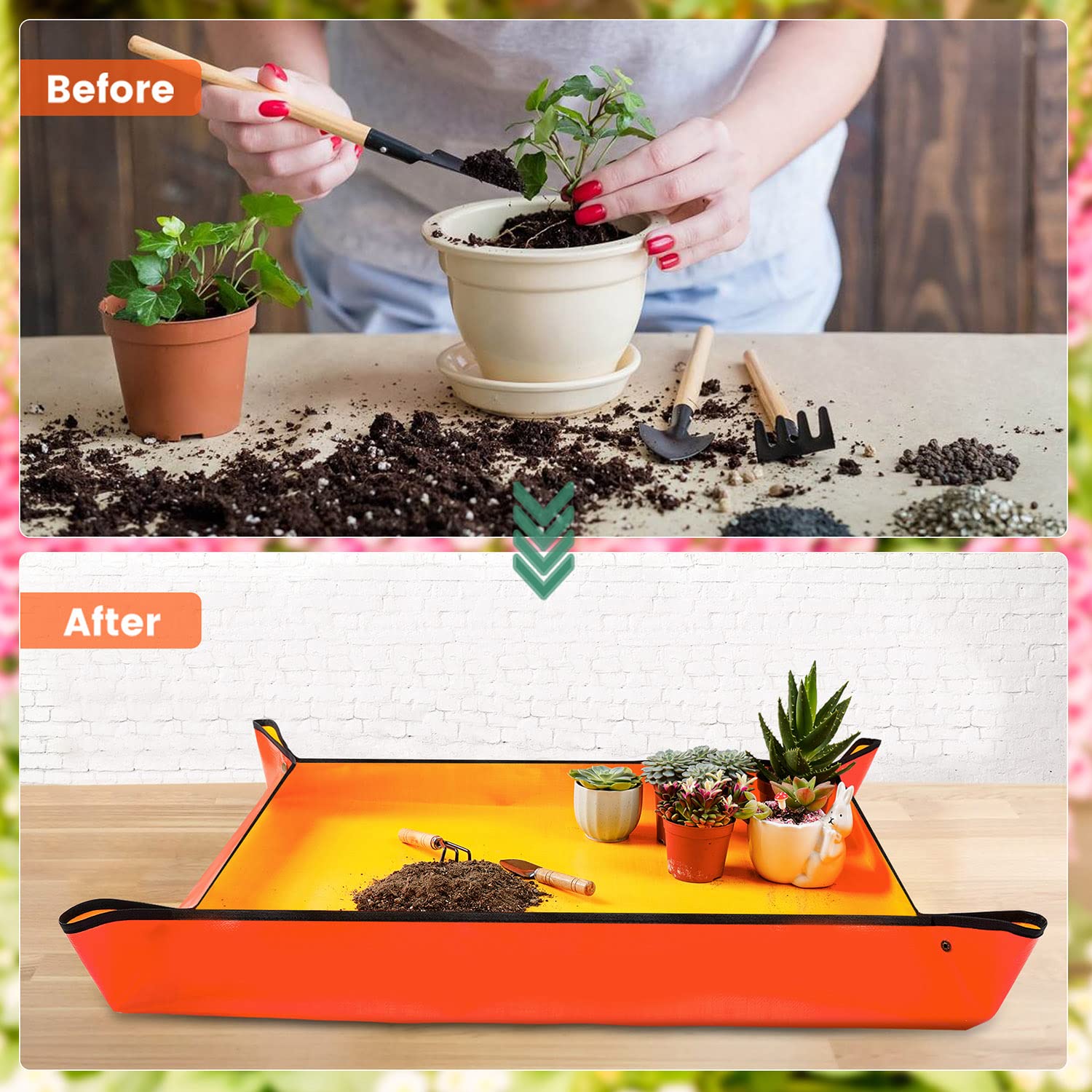 Onlysuki corner copper buckles potting mat; prevents spills and keeps floors clean.