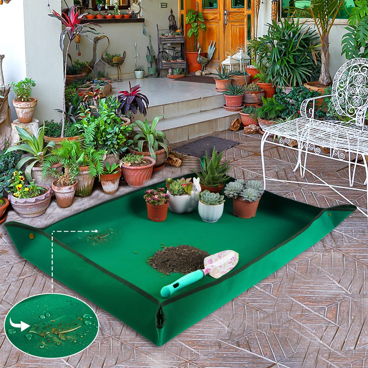 Onlysuki foldable portable potting mat stores flat after use.