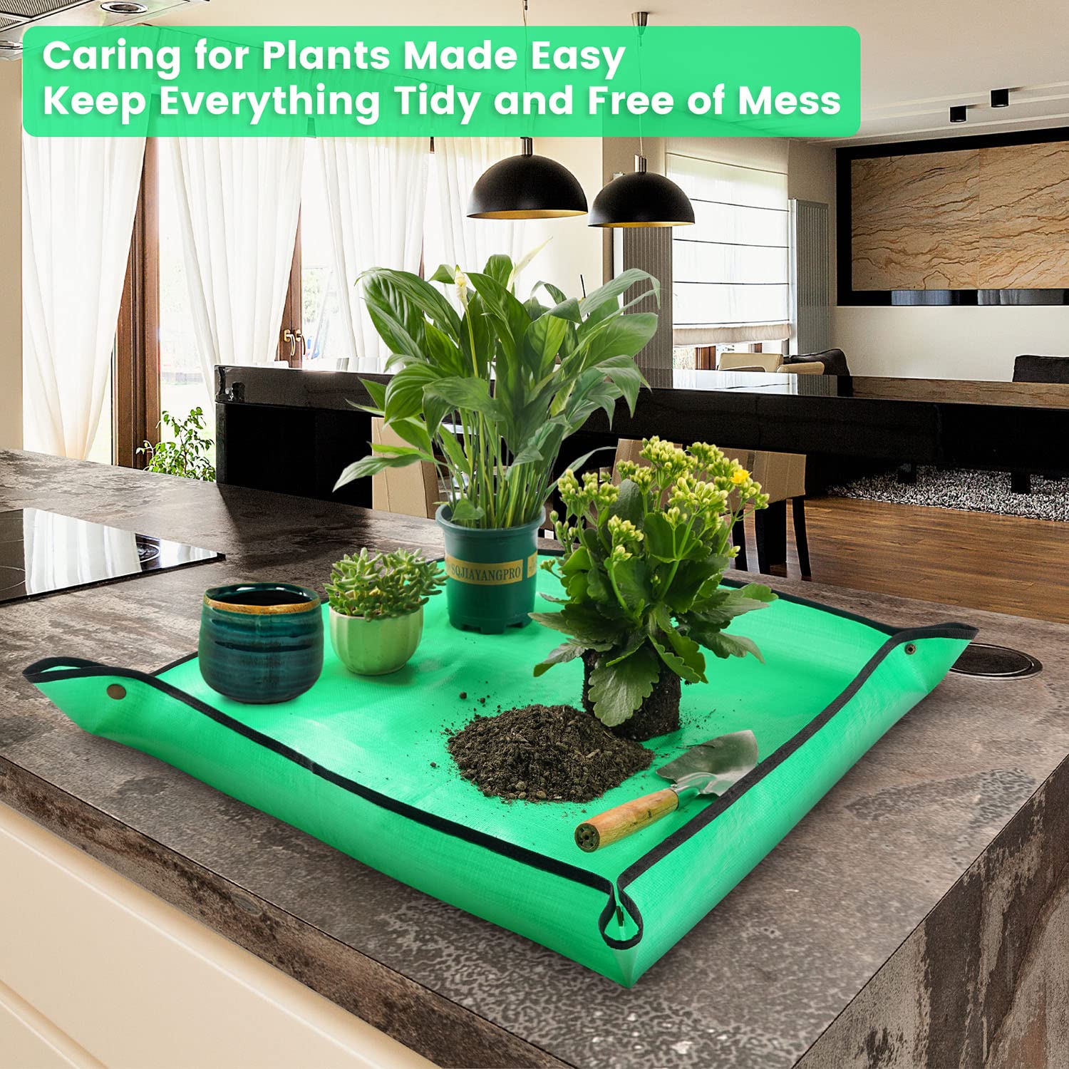 Onlysuki potting mat with copper buckles prevents spills and stains.