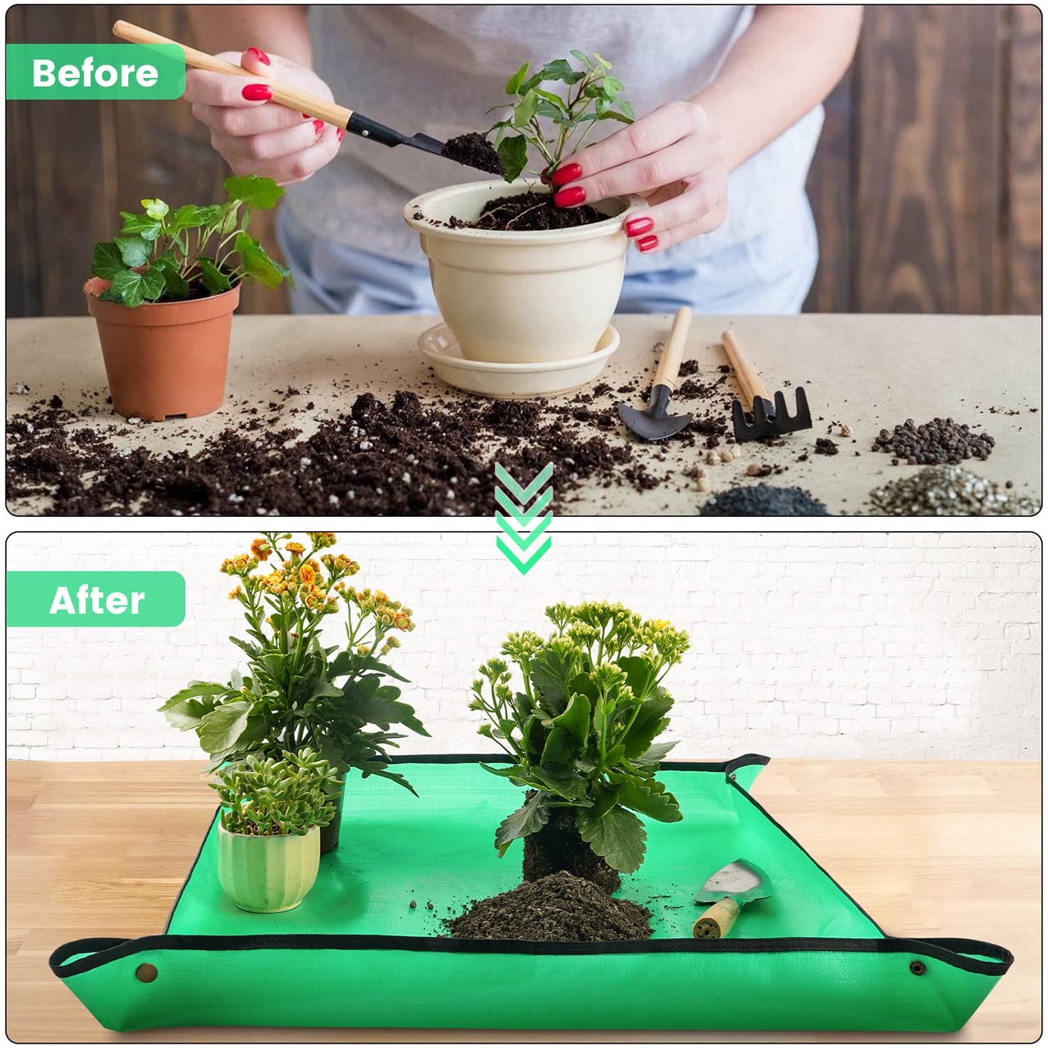 Onlysuki waterproof double-sided potting mat protects surfaces during transplanting.