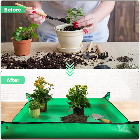 Onlysuki Potting Mat waterproof surface protects your table during transplanting.