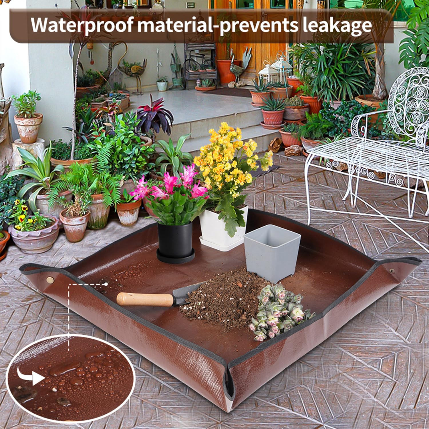 Onlysuki repotting mat surface resists dirt and cleans quickly.