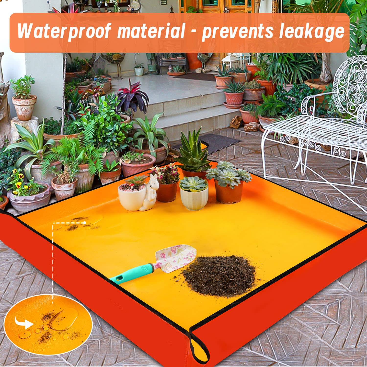 Onlysuki repotting mat folded and portable for storage and transport.