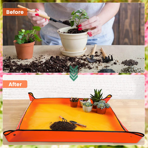 Onlysuki repotting mat shows waterproof fabric keeping soil contained during tasks.