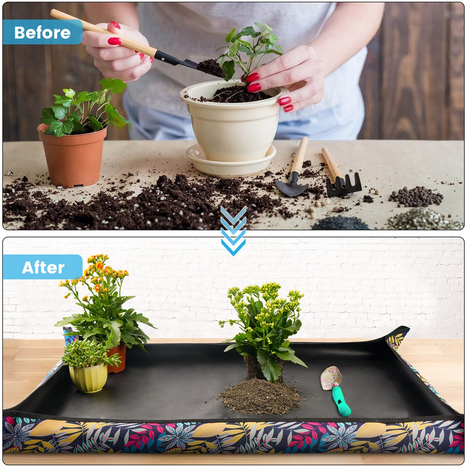 Onlysuki repotting mat waterproof oxford fabric keeps workspace clean.