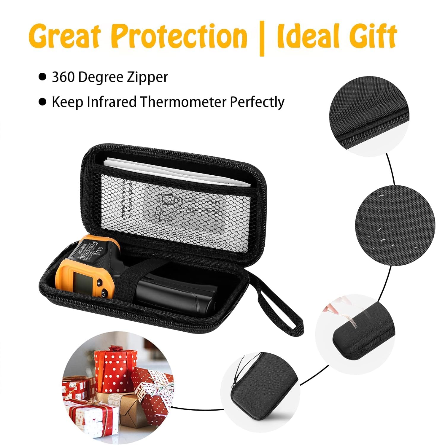 OnniFlame infrared thermometer stored in hard case