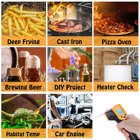 OnniFlame non-contact thermometer checking pizza oven surface