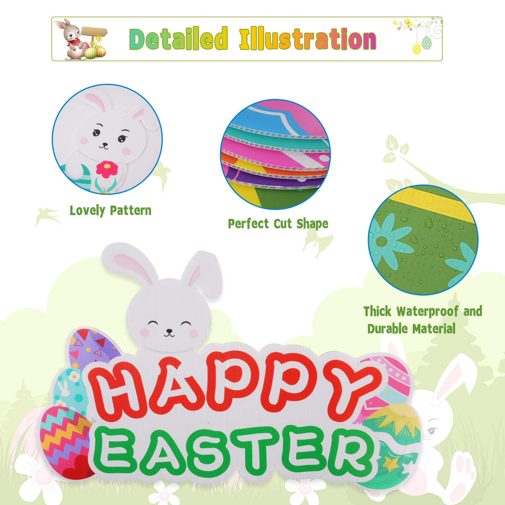 Onory Easter yard signs create a festive porch or lawn display