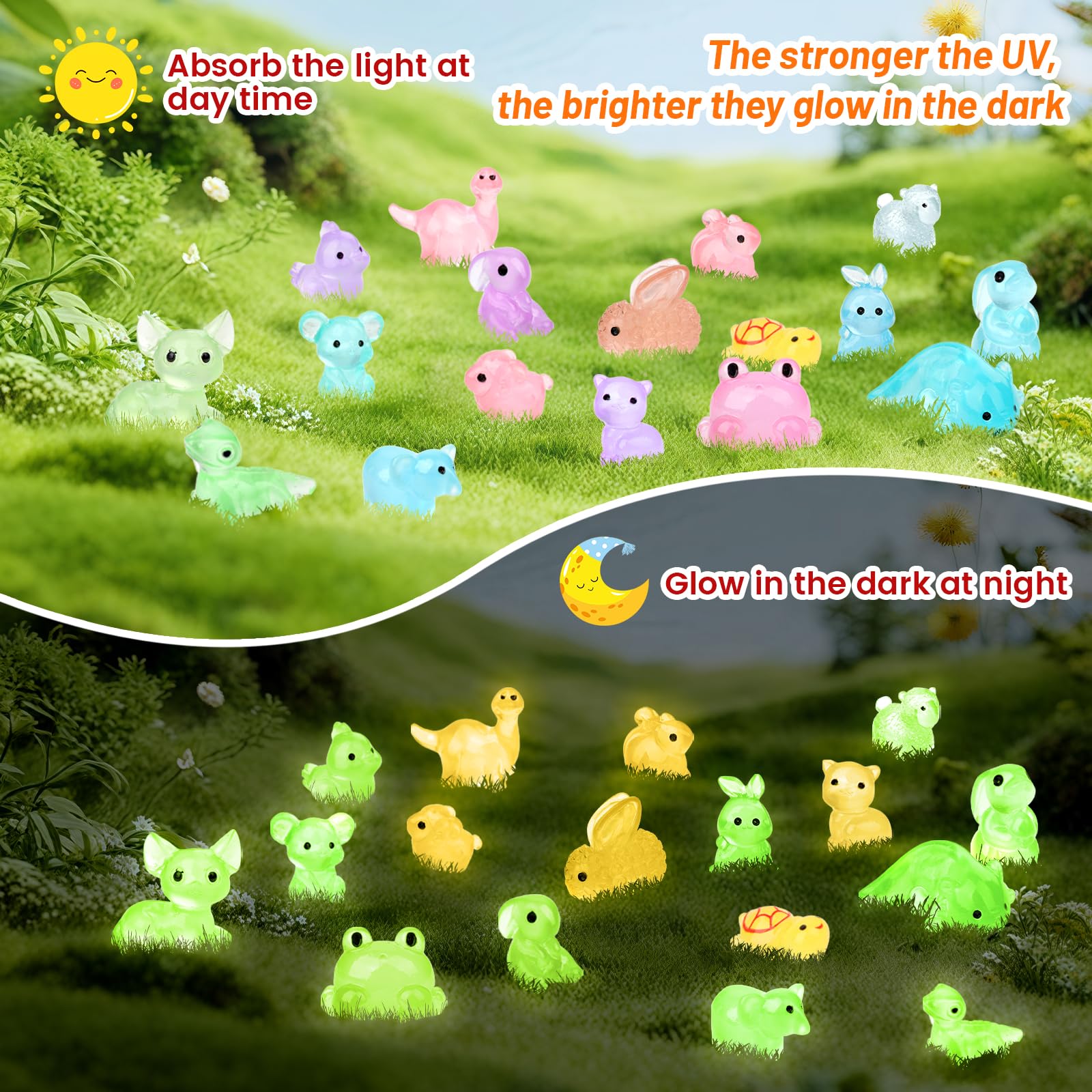 Onsioesd 30 styles mini animals with luminous colors for crafts and decor.