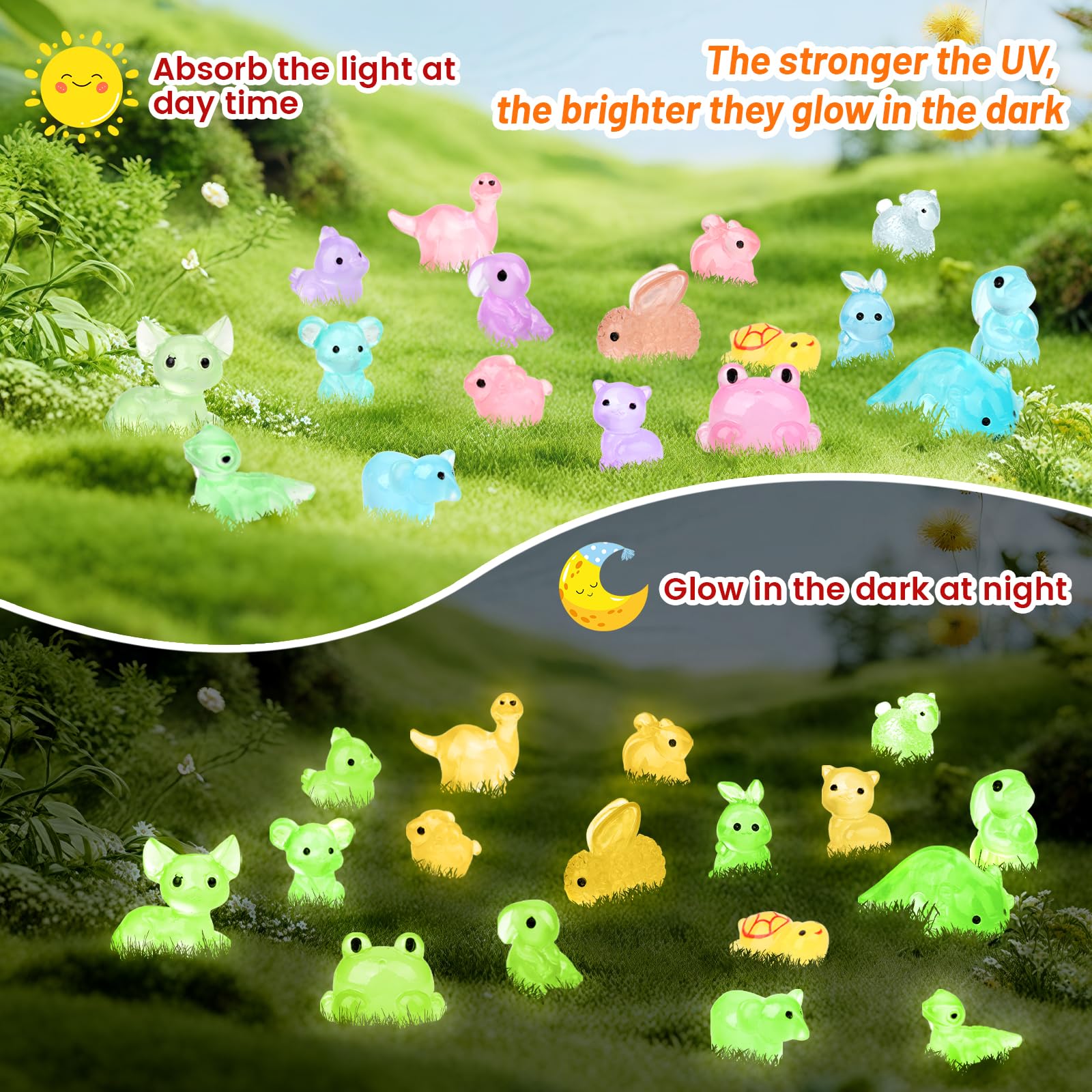 Onsioesd bird and dinosaur resin figures glow for luminous displays.