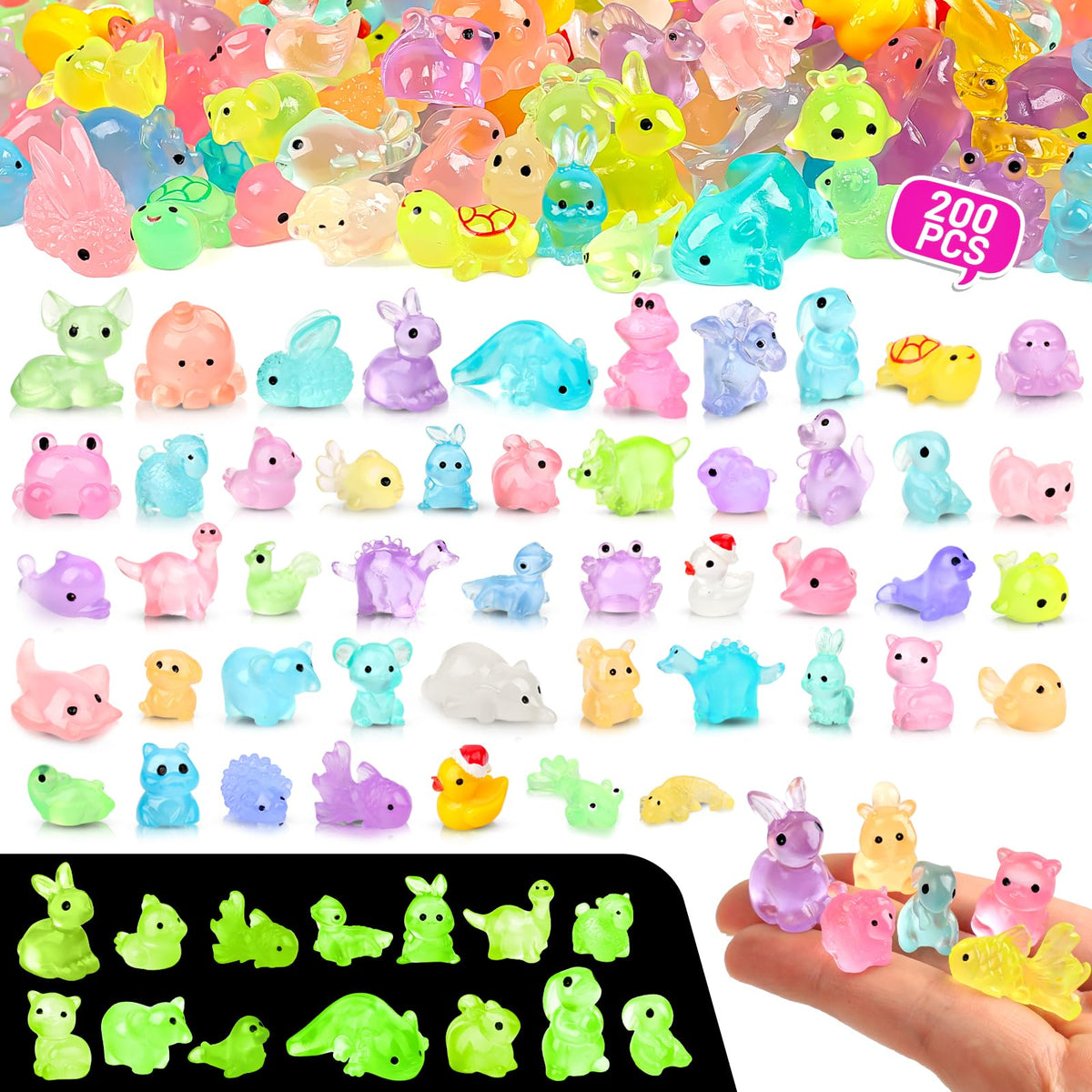 Onsioesd glow mini resin animals collection for dollhouses and fairy gardens.