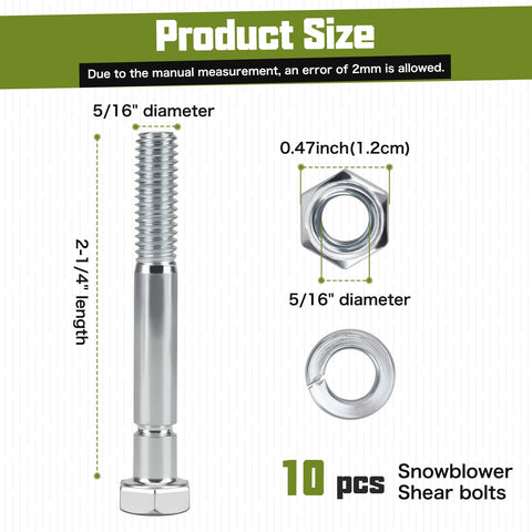 Onsnail grade 8 bolts with nuts and washers for Kubota snowblowers