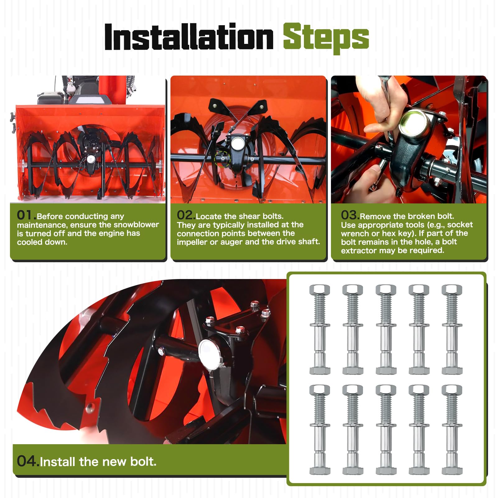 Onsnail replacement bolts 70060-01338 ready for Kubota snowblowers installation