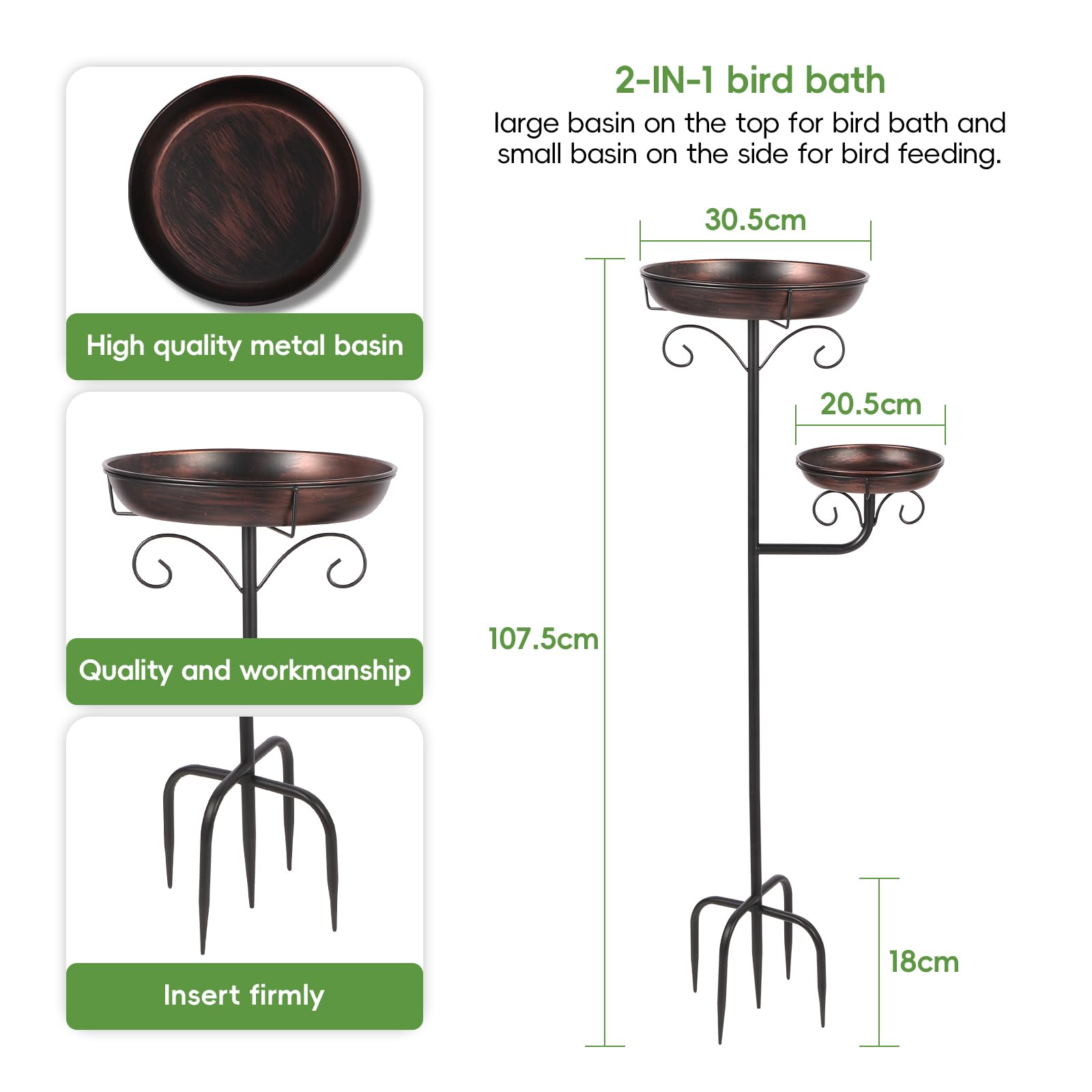 ONTALA birdbath with two basins for water and bird food