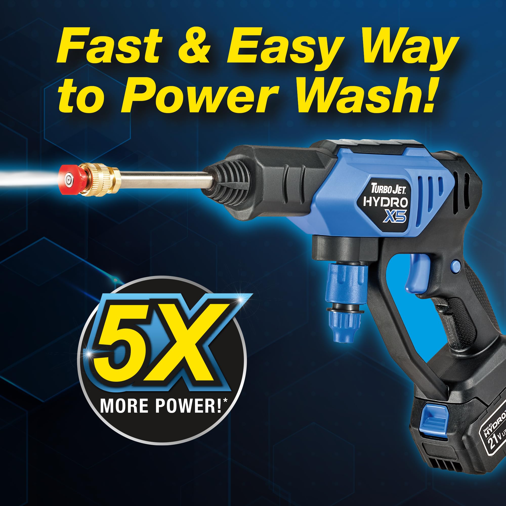 Ontel HydroX5 Pro 6-in-1 nozzle showing versatile spray patterns