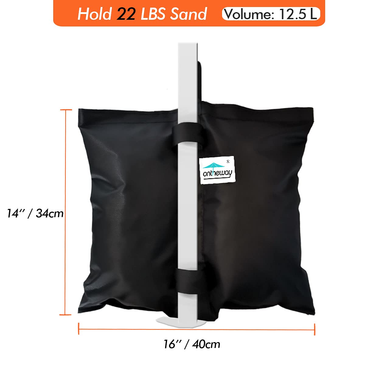 Ontheway heavy-duty sand bags showcase Velcro closure securing tent legs 16-50 mm.