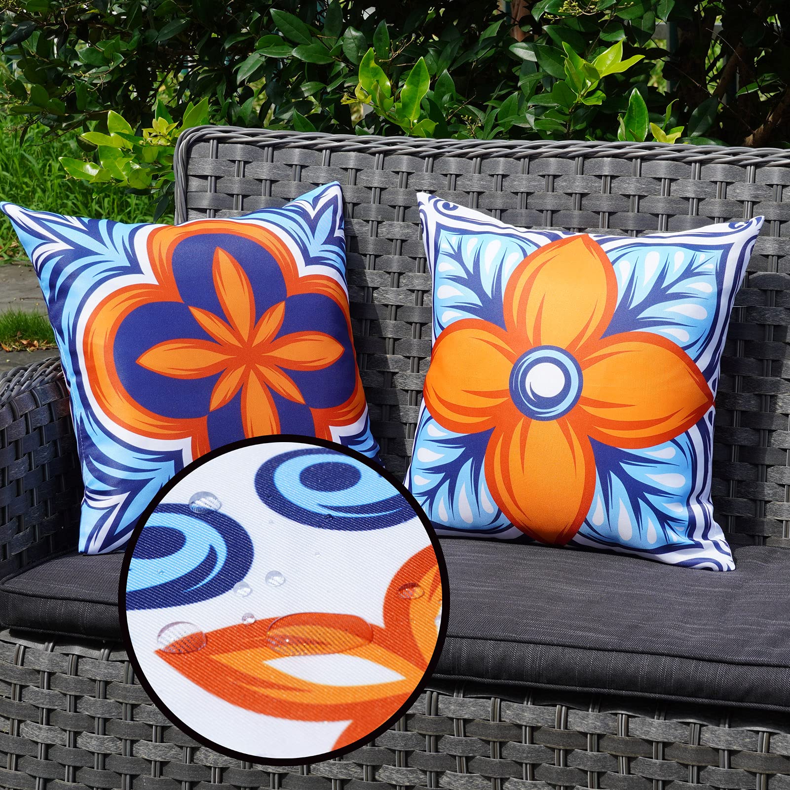 ONWAY pillow cover with hidden zipper and boho floral design in blueorange 18x18