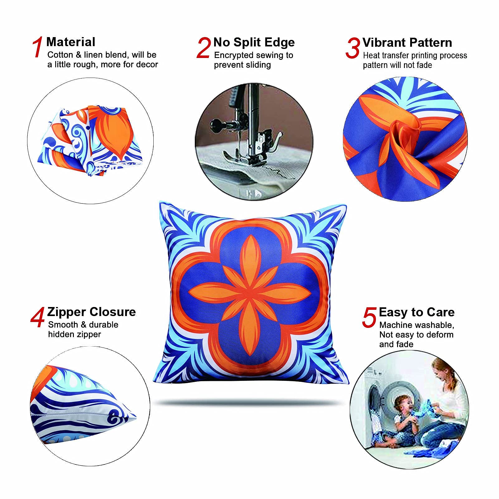 ONWAY stain-resistant pillow cover for outdoor decor in blueorange 18x18