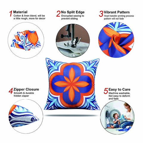 ONWAY stain-resistant pillow cover for outdoor decor in blueorange 18x18