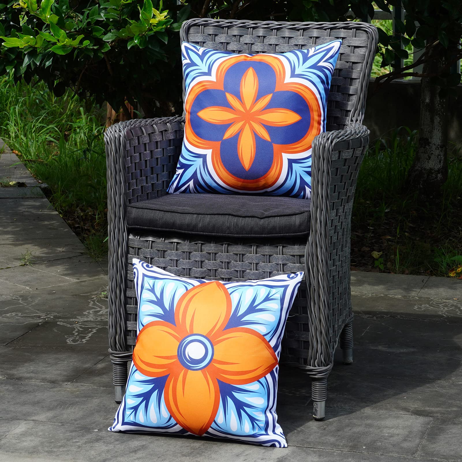 ONWAY sunbrella-compatible pillow cover in blueorange for outdoor use 18x18