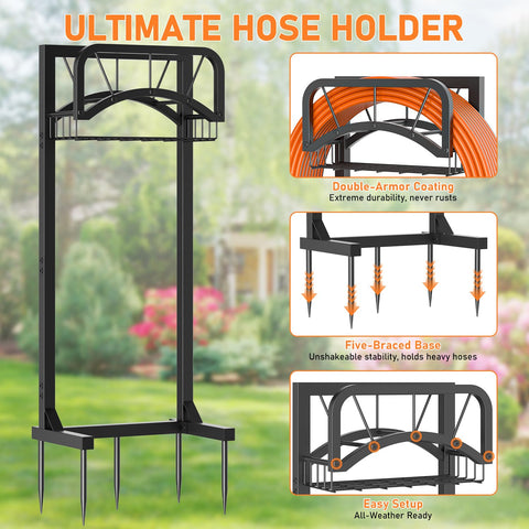 ONWAYHOME garden hose holder in freestanding design for flexible yard placement.