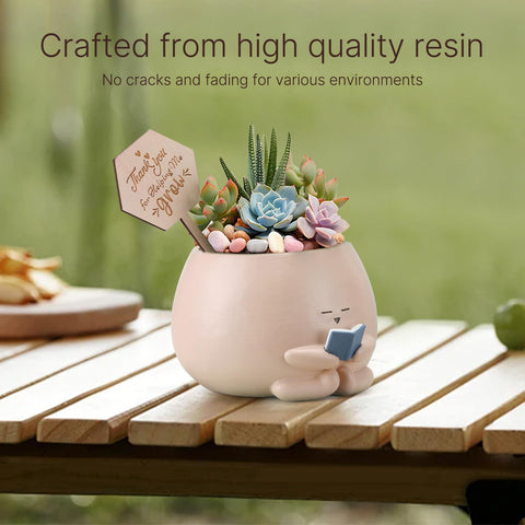 Onzbala Bookworm Planter Pot mini size fits small succulents on shelves.