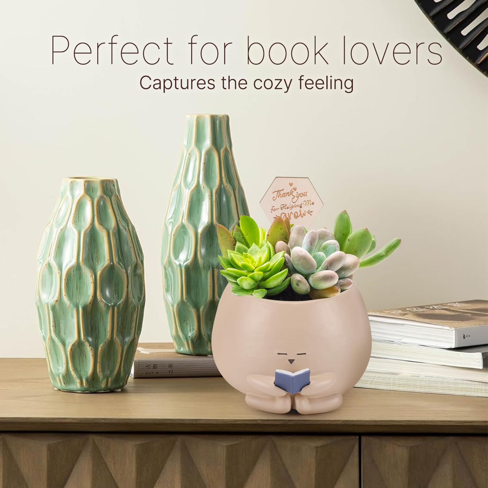 Onzbala Bookworm Planter Pot makes a thoughtful office gift idea.