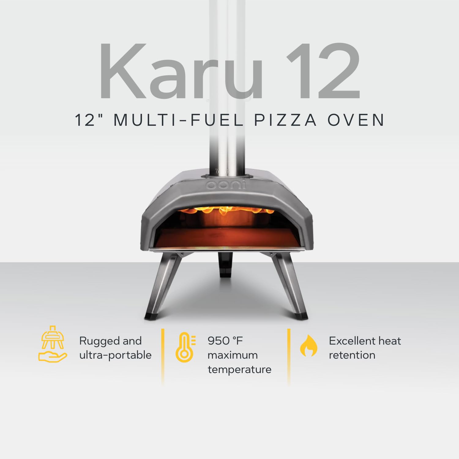 Pizza inside the Karu 12 oven with stone base for authentic crust.