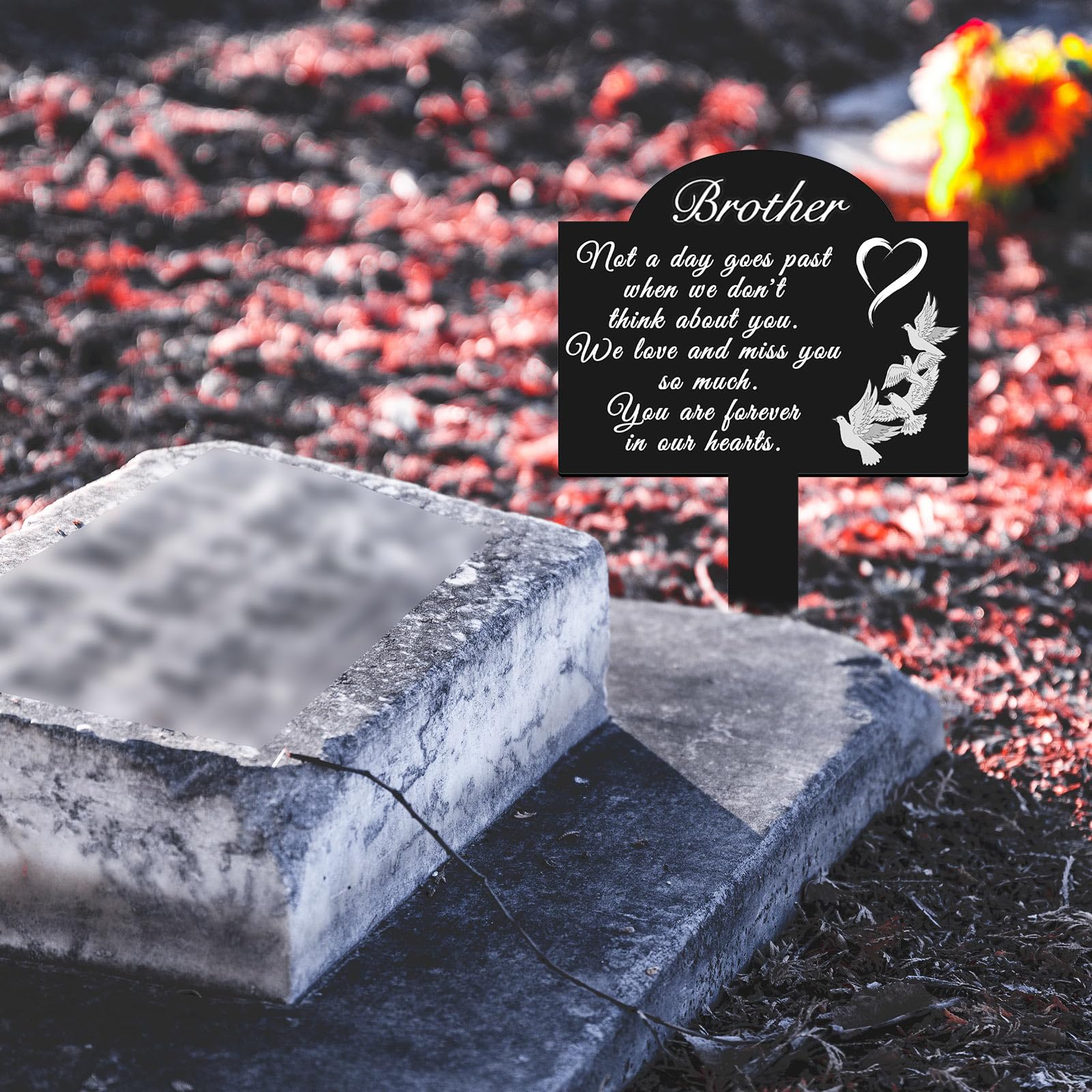 Oooct love motif memorial stake conveys connection and remembrance.