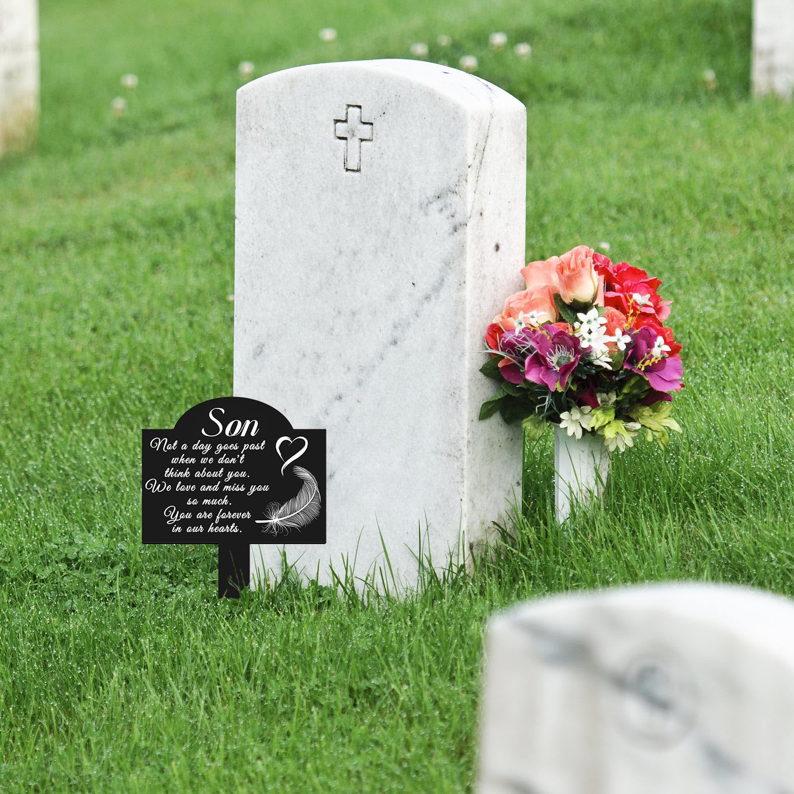 OOOCT heart inscription grave stake offers lasting remembrance for a son