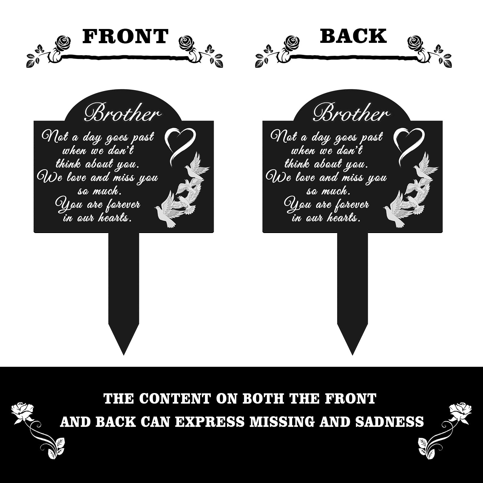 Oooct square black plaque with fine detailing for graves and gardens.
