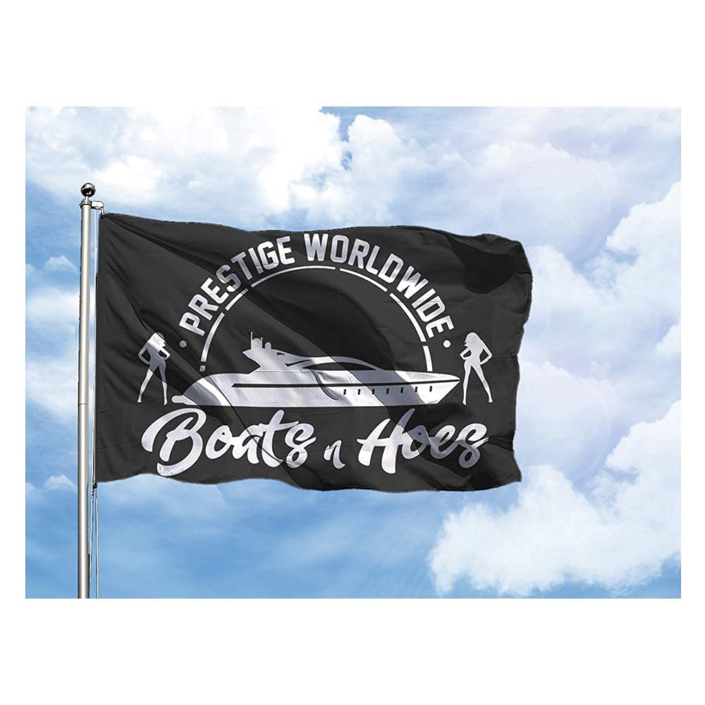 OOOYIY Boats and Hoes flag close-up shows vibrant dye-sublimated colors for bold decor.