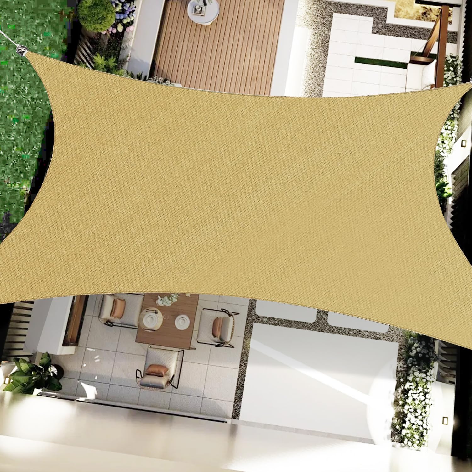 OOTONAT 16x20 rectangle sun sail shade over patio providing UV protection for outdoor dining