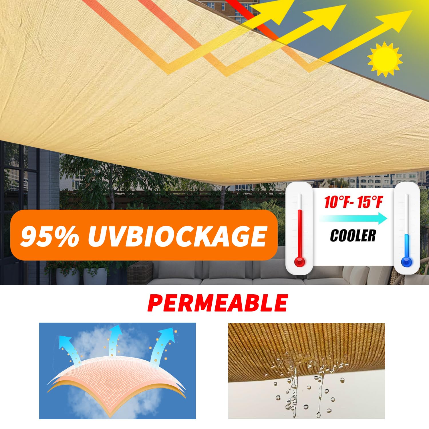 OOTONAT pergola 16x20 sun sail shade offers reliable year-round sun relief